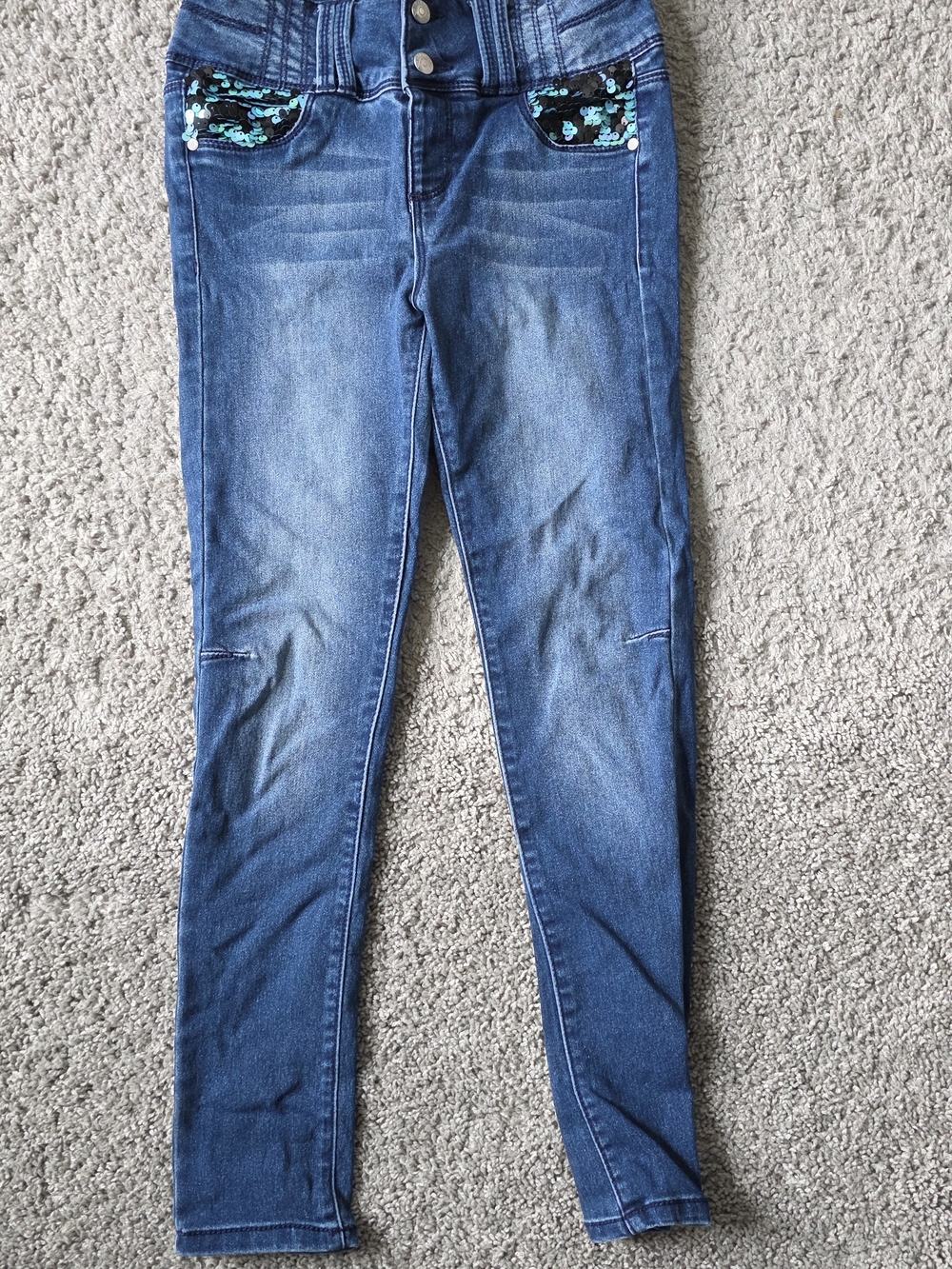 Blue Spice Skinny Jeans with Teal Sequin Pocket Detail Girls Size 12